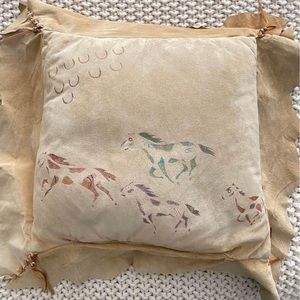 handmade hand painted Native America leather suede pillow indian pony horse OOAK